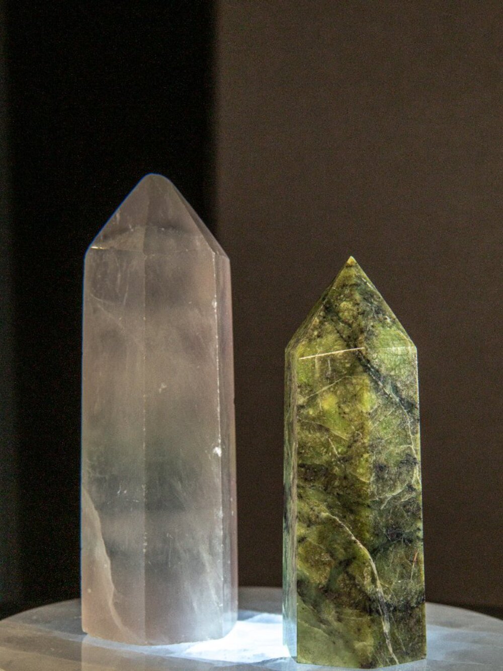 Natural Milky Quartz & Green Serpentine Crystal Tower Set | Polished Generator P - Picture 3 of 11